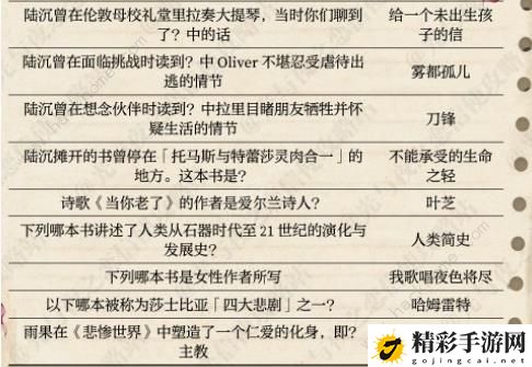 光与夜之恋书海文渊答案大全 书海文渊答题答案总汇