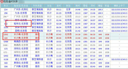 路路通时刻表